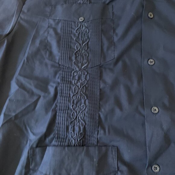 Omega Fashion Cuban Men's Blue Short Sleeve Button Up- Size XL 17-17 1/2 - Picture 2 of 5
